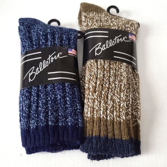 Ballston Heavyweight 40% Wool Socks Unisex 2 Pairs Sz Large Navy/Brown NWT - Picture 1 of 6